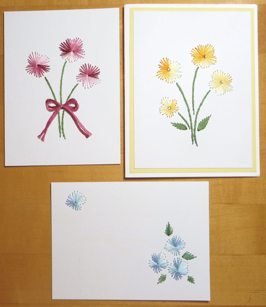 Embroidered Flowers on Cardstock Made Into Greeting Cards